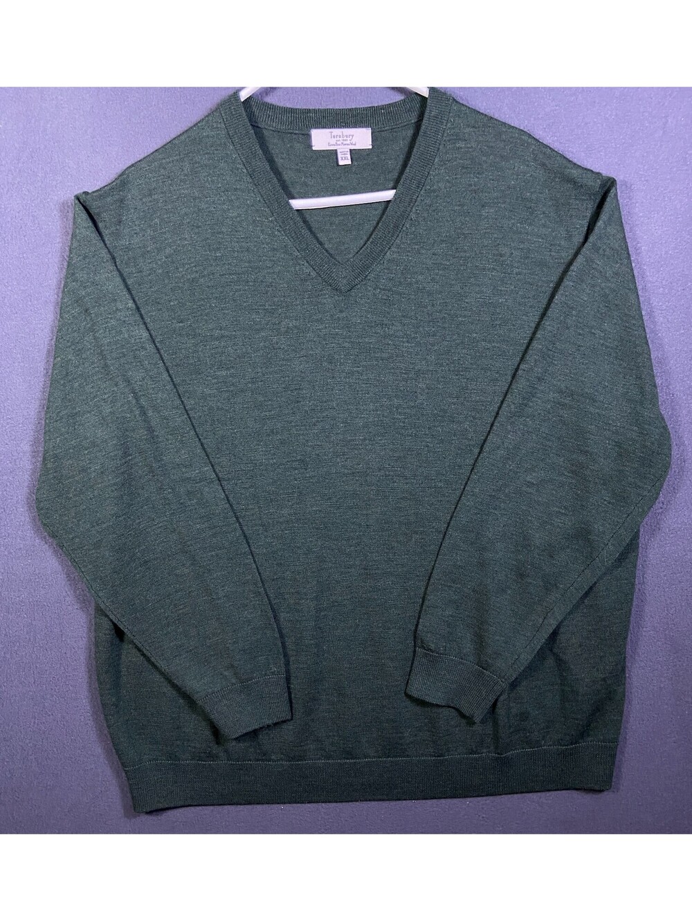 Turnbury Men's Sweater Pullover 2XL Green V-Neck 100% Extra Fine Merino Wool EUC
